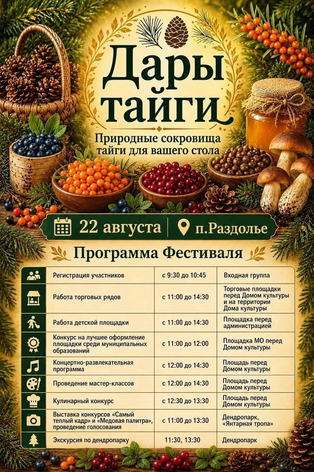 Фестиваль «Дары тайги» пройдет в поселке Раздолье Усольского района