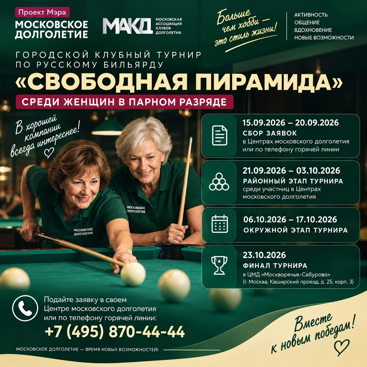 🎱 Городской клубный турнир по русскому бильярду «Свободная пирамида» среди женщин