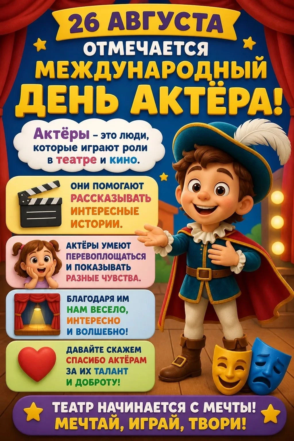 26 августа отмечают Международный день актёра. Представь: есть люди, которые умеют очен...