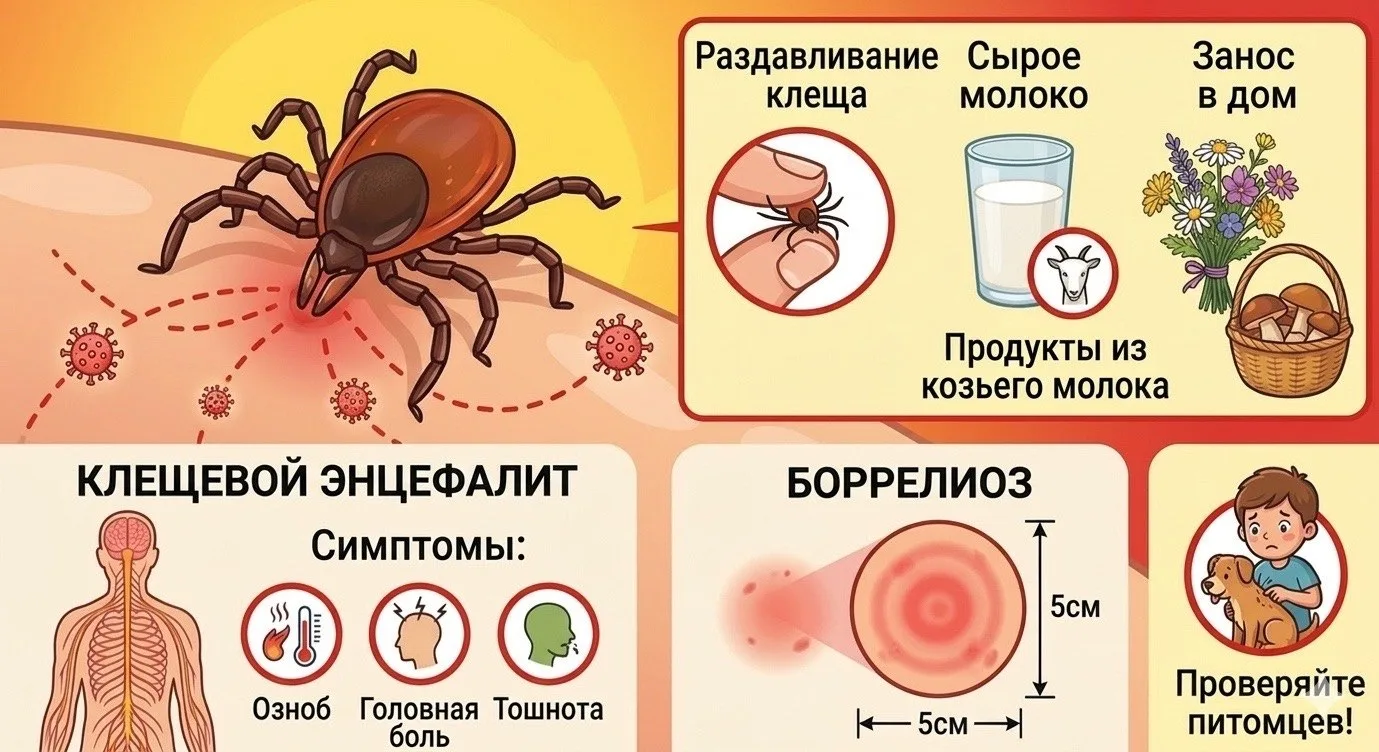 🦟 Памятка по профилактике клещевых инфекций