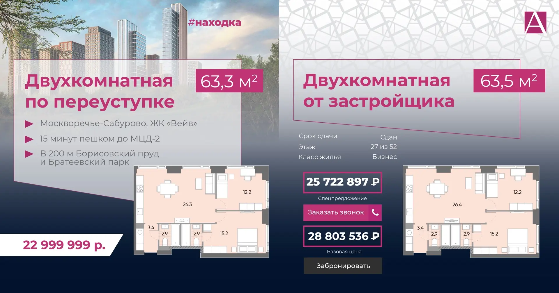 2к кв. в ЖК «Вейв» на 5,8 млн дешевле, чем у застройщика 😳  Друзья, и снова рубрика #находка. Показы