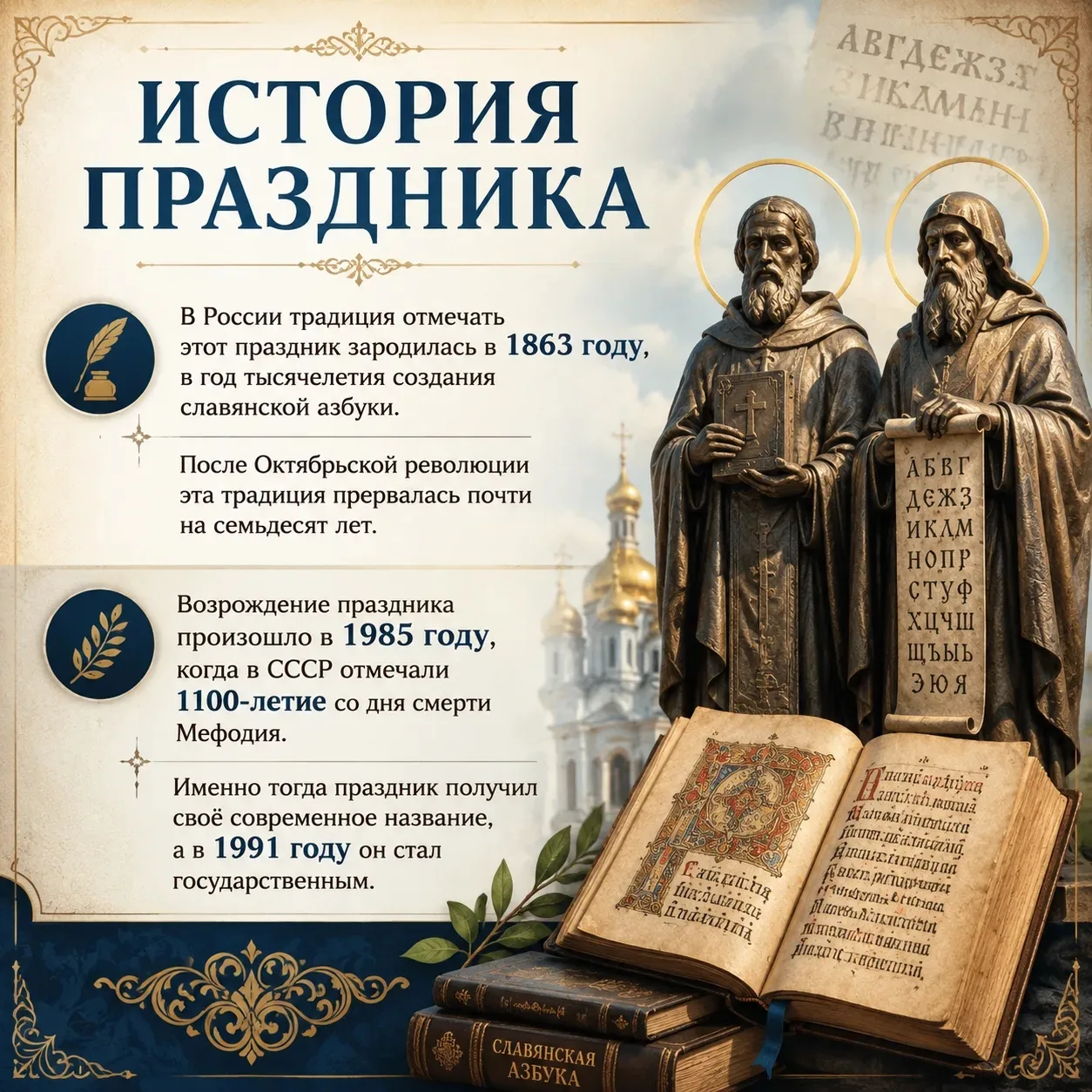 День славянской письменности и культуры  Ежегодно отмечается 24 мая.  Дата фиксирована и связана с д