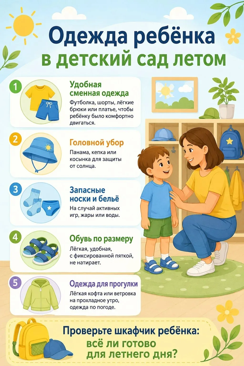 Лето в детском саду: как собрать ребёнка правильно? ☀️