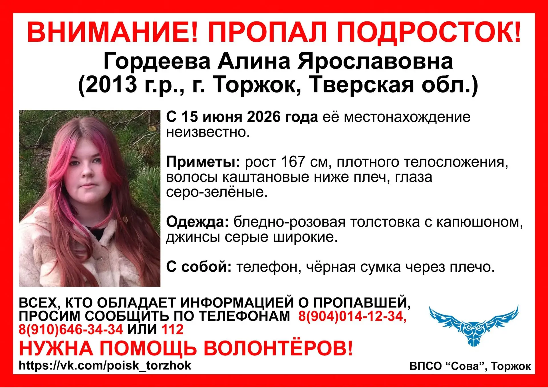 ❗️ Пропал подросток — Гордеева Алина Ярославовна, 2013 года рождения

Просьба сделать перепост. Если