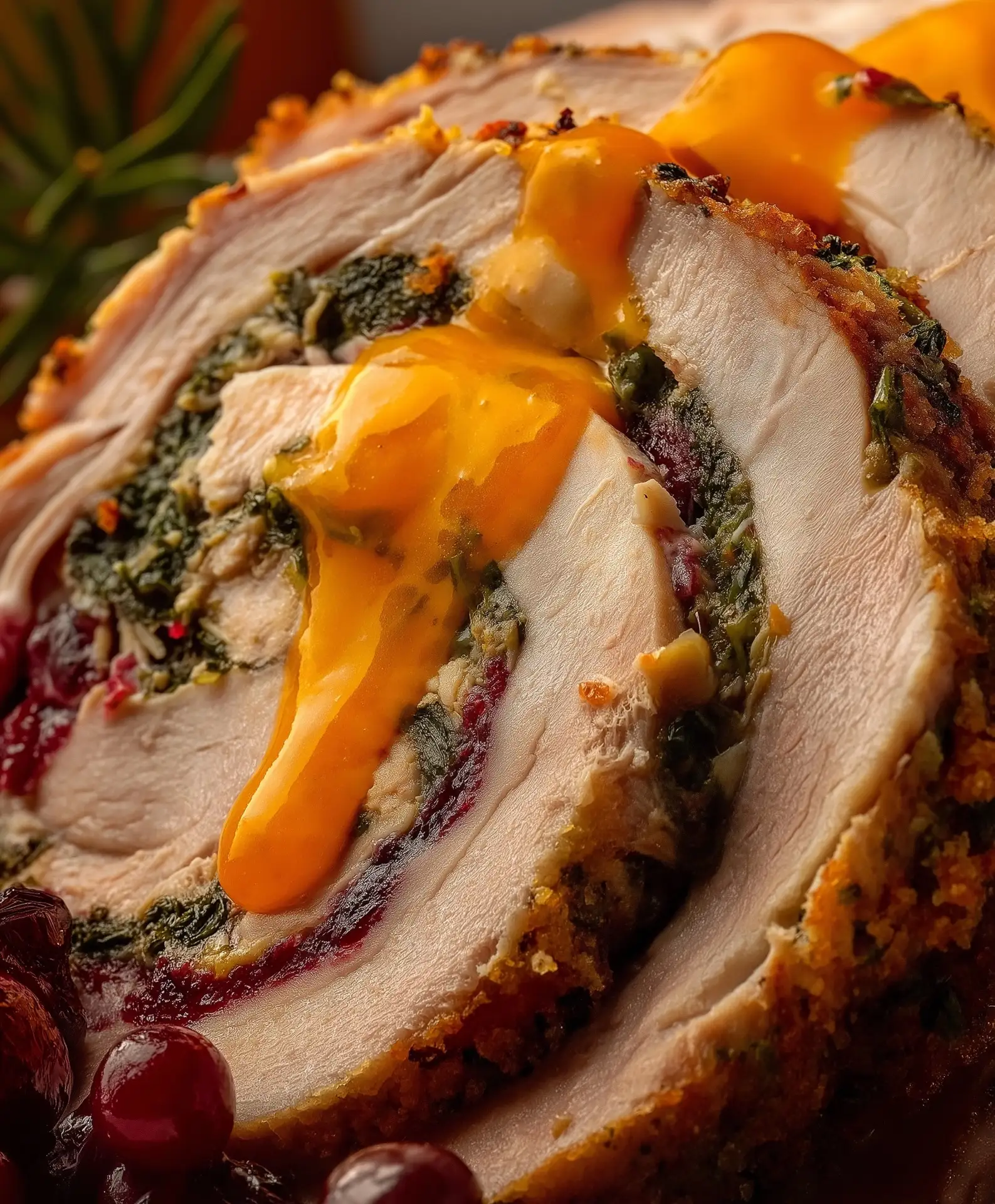 🍊🍗 Рулет из индейки со шпинатом, клюквой и апельсином
