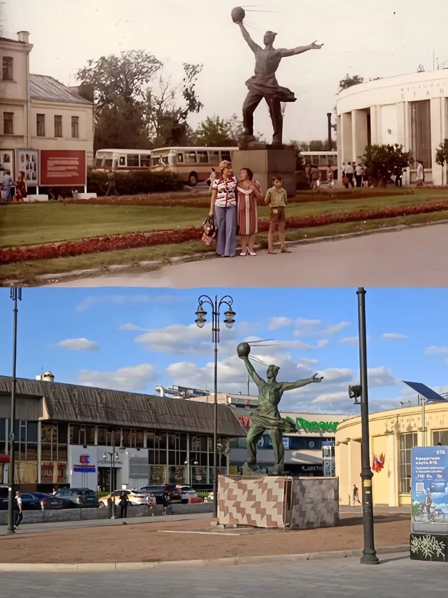 📍Вестибюль станции метро «Рижская» и памятник создателям первого искусственного спутника Земли.  

