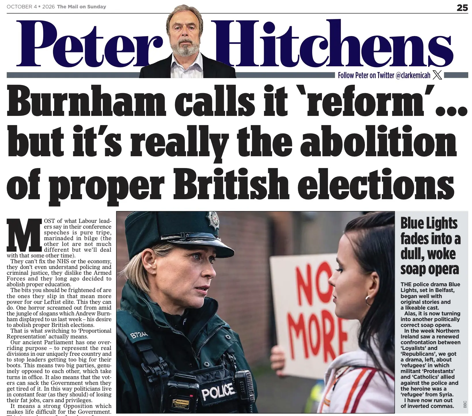 В отличие от лейбористской The Observer, консервативная Mail on Sunday речью Энди Берне...
