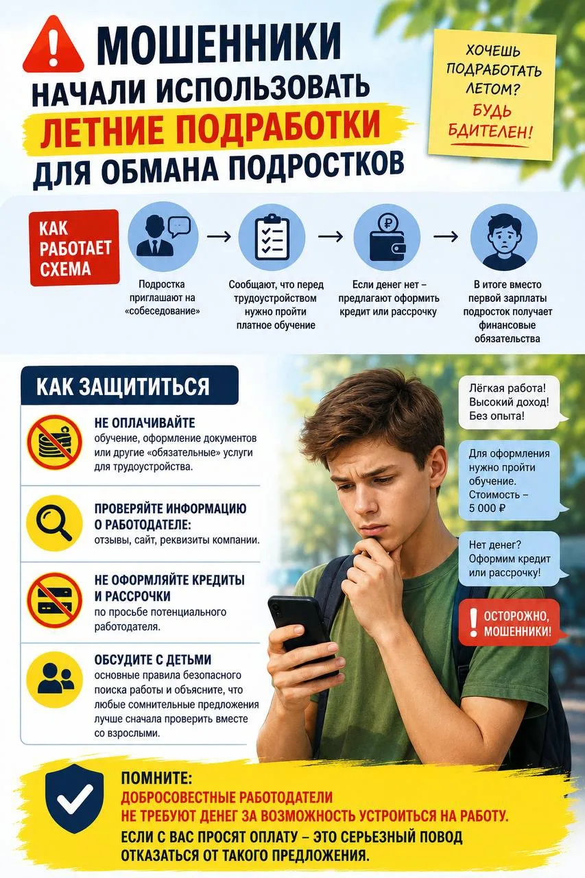 С наступлением сезона каникул активизируются мошенники, предлагающие подросткам «легкую...