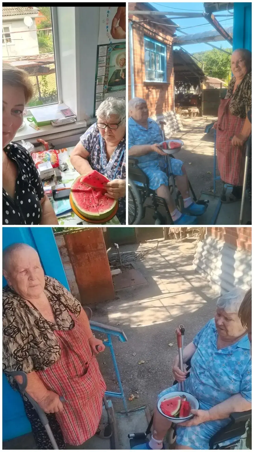 Помощник СДУ Крецу. Н. Б с подопечной ЗемляковойВ. Т попроведали и угостили арбузом оди...