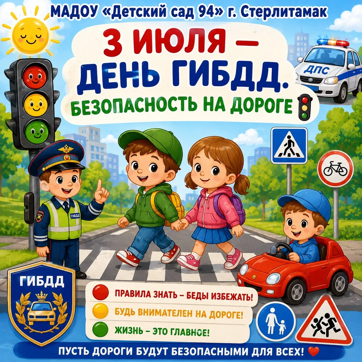🚔🚦 3 июля — День ГИБДД. Безопасность на дороге начинается с детства!

Сегодня мы вместе с ребятами