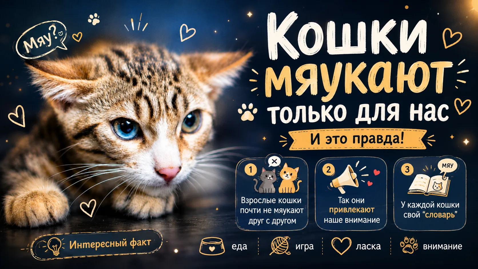 🐈‍⬛🤔🐈Знаете ли вы, что кошки мяукают😻… только для нас?