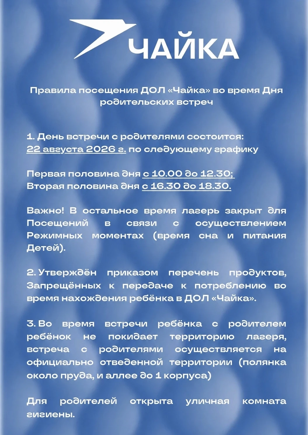 💙 ИНФОРМАЦИЯ О ПОСЕЩЕНИИ ЛАГЕРЯ РОДИТЕЛЯМИ