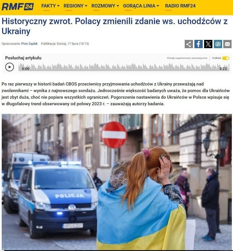 🇵🇱🇺🇦 В Польше впервые большинство выступило против новых украинских беженцев