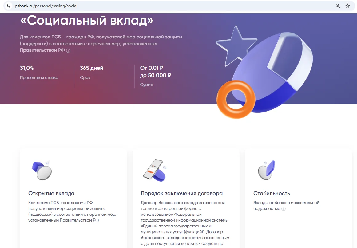 Социальные вклады: до 31% годовых на 1 год