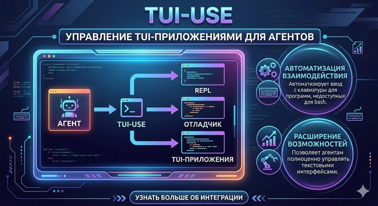 Tui-use — позволяет агентам взаимодействовать с программами, которые ожидают, что польз...