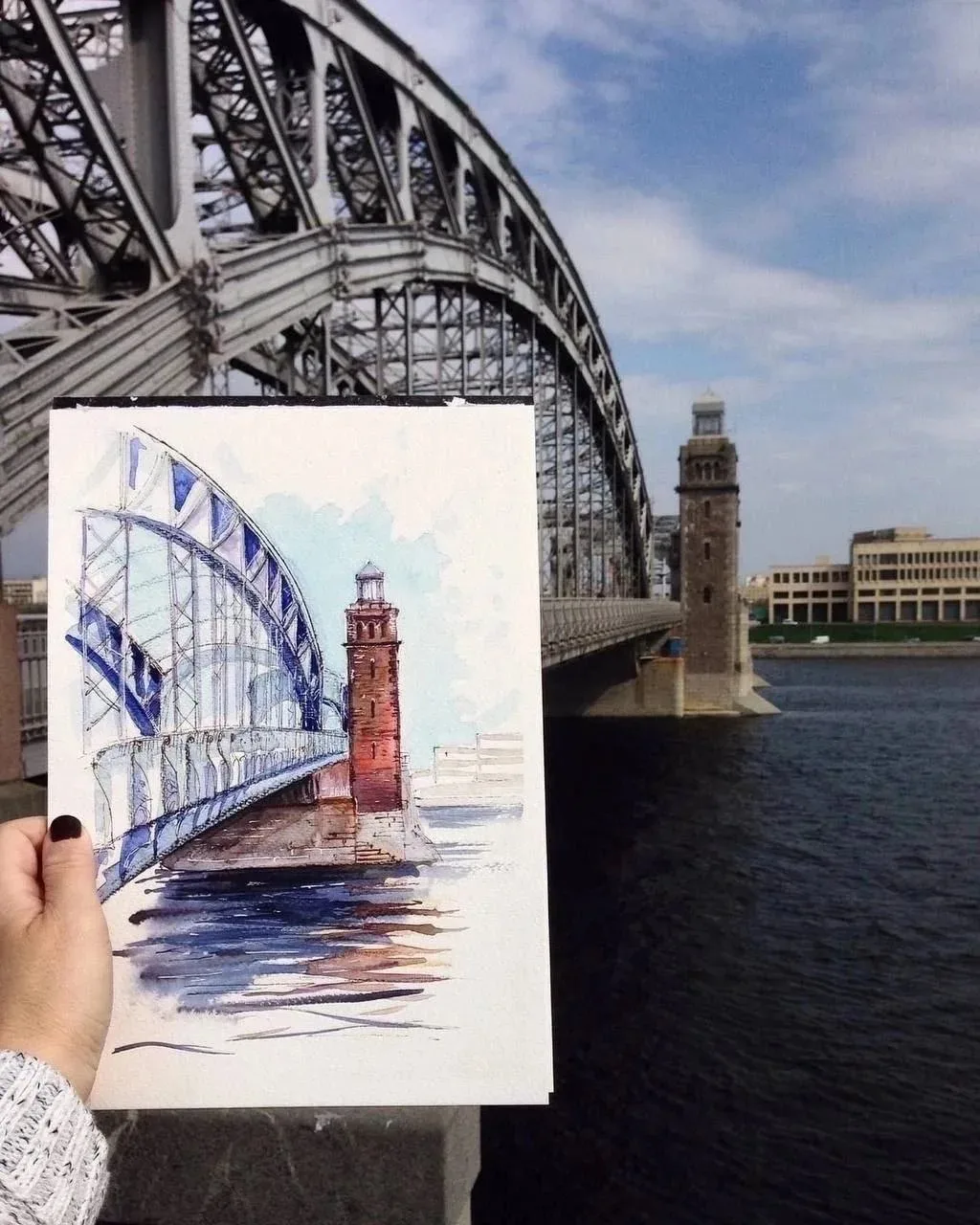 #Мосты Петербурга!
🎨Художница Надежда Шумова  пишет  акварелью и цветными карандашами. Насколько же
