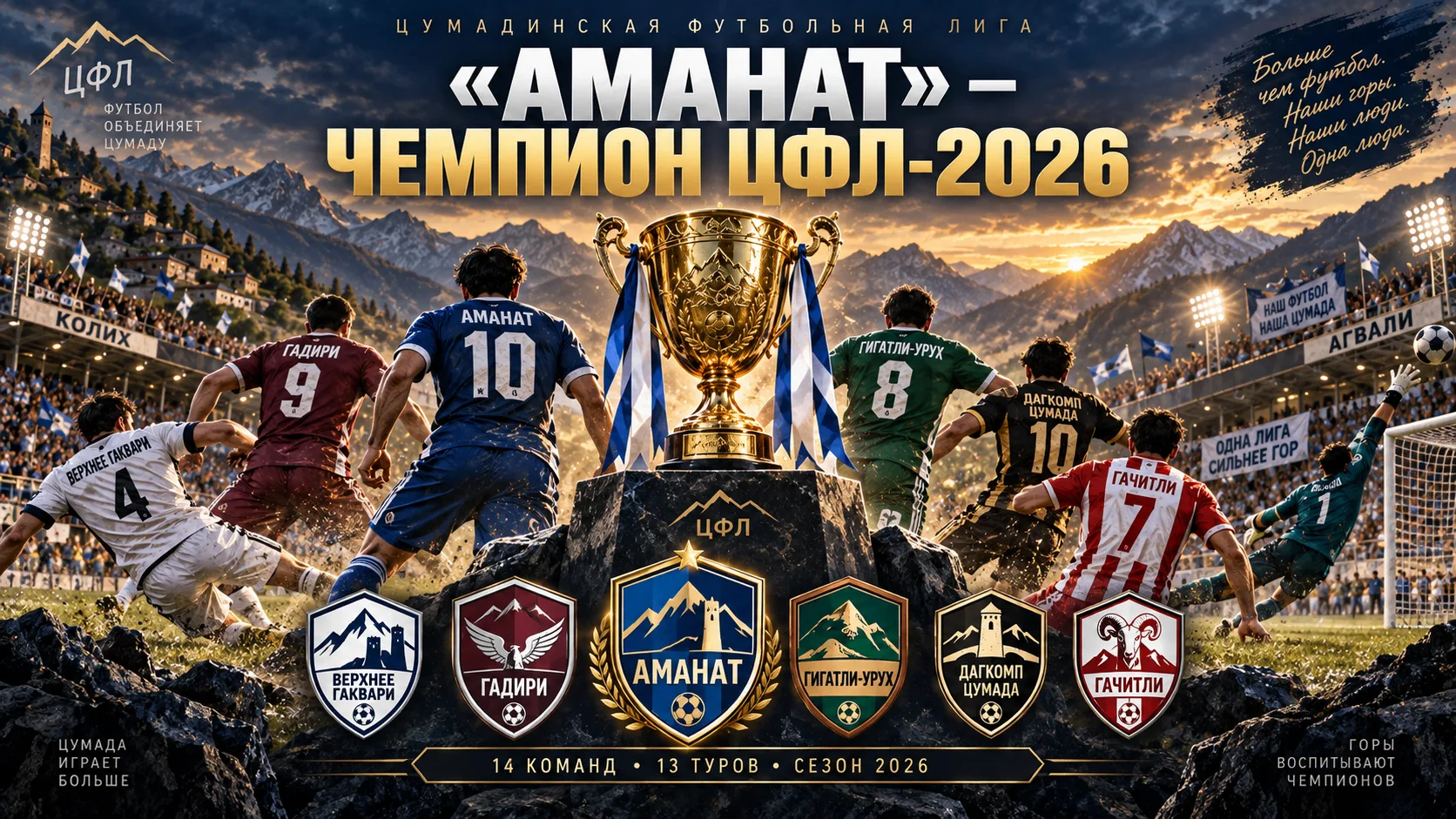 «АМАНАТ» ИЗ ЭЧЕДЫ — ЧЕМПИОН ЦУМАДИНСКОЙ ФУТБОЛЬНОЙ ЛИГИ 2026 ГОДА