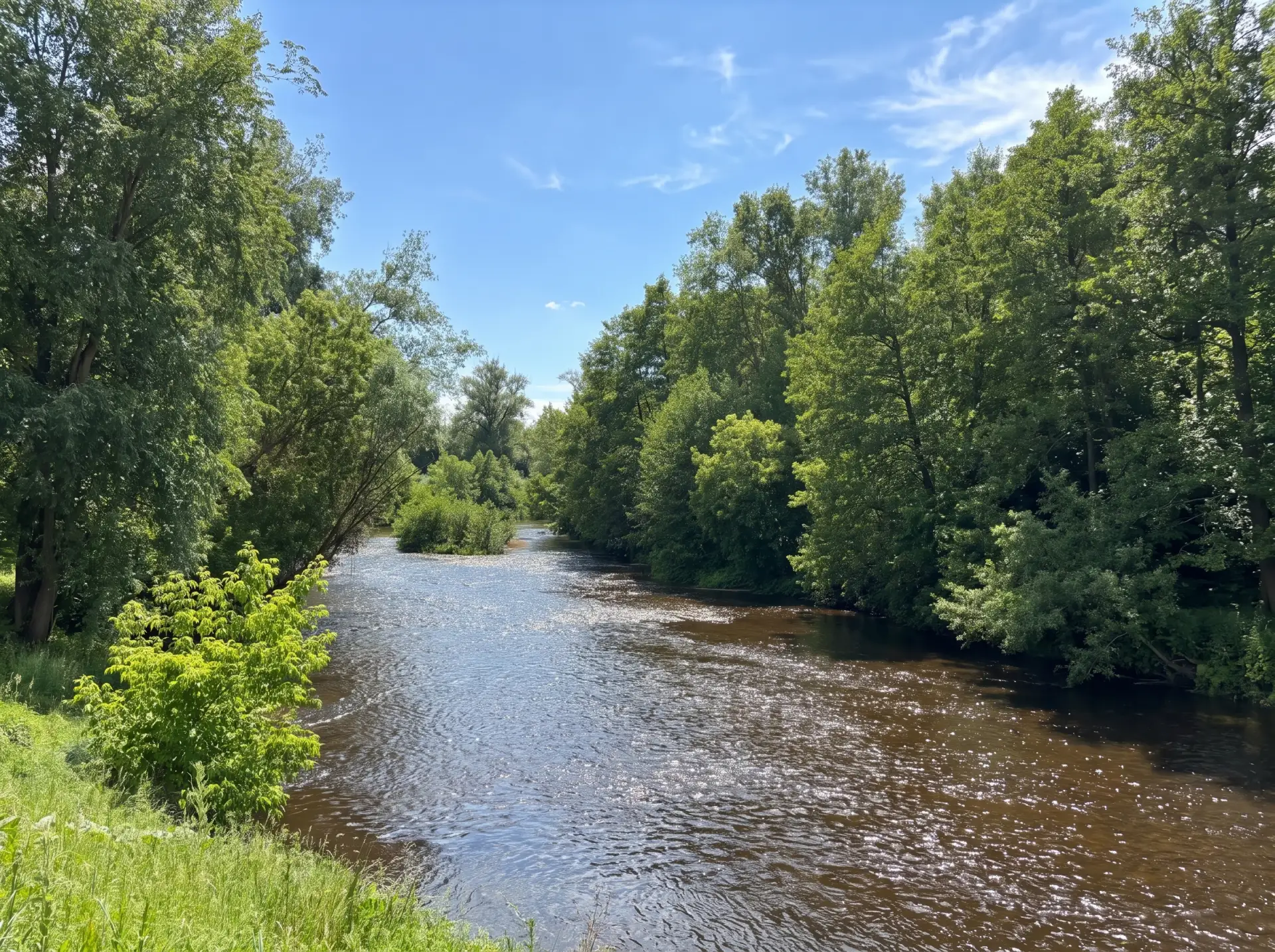 Река Боровка в двух минутах ходьбы от домов Домвбору.

Чистая вода, песчаное дно и небольшой пирс дл