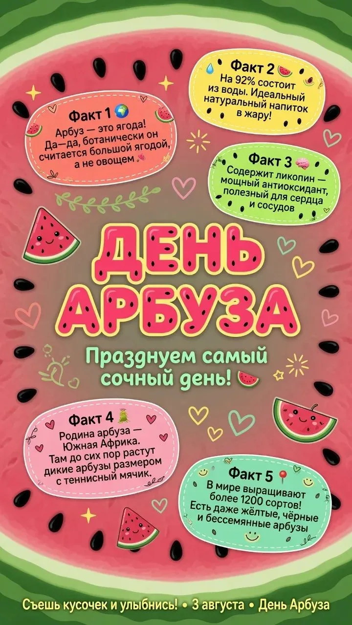 🍉 Сегодня — Всемирный день арбуза! 🍉