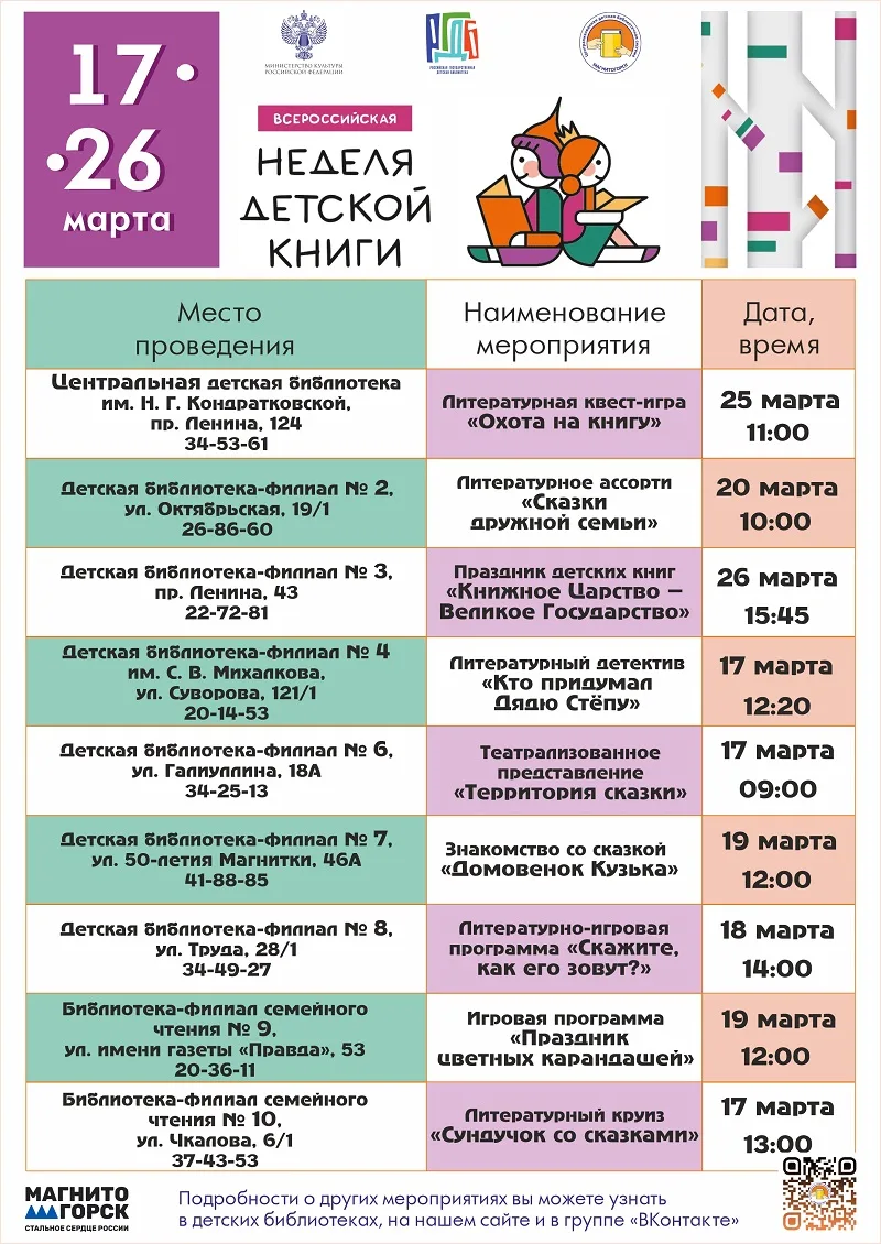 С 17 по 26 марта 2026 г. в детских библиотеках Магнитогорска состоится Неделя детской к...