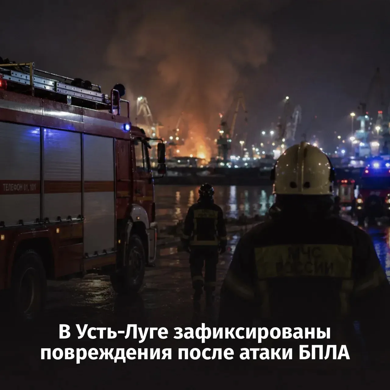 ⚠️ В портовой зоне порта Усть-Луга возник пожар 🔥 после атаки БПЛА.