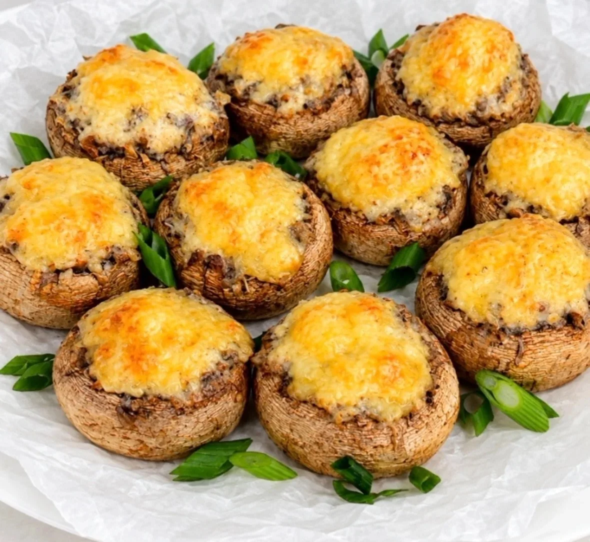 🍄🧀✨ «ФАРШИРОВАННЫЕ ШАПОЧКИ»: Сочные шампиньоны с мясной начинкой под золотистой сырно...