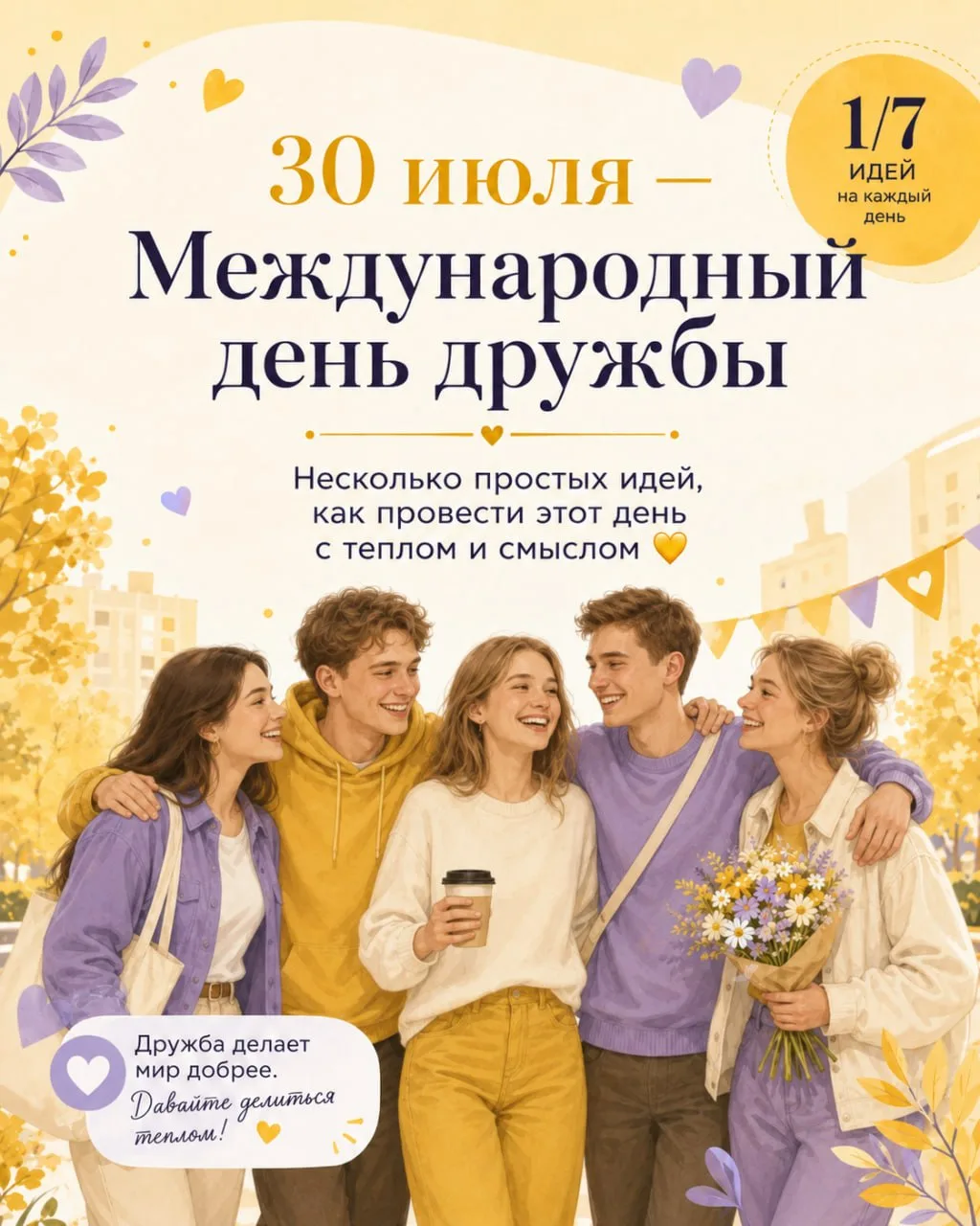 С Днем дружбы!
А чем сегодня заняться — смотрите в карточках!

#ТвойМаршрутДобрыхДел #ГеографияДобра