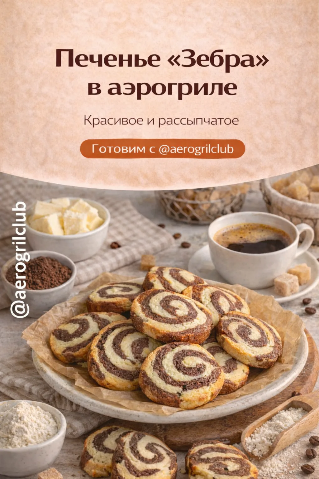 🍪 Печенье «Зебра» в аэрогриле — красивое и рассыпчатое  Эффектное домашнее печенье с шоколадными и в
