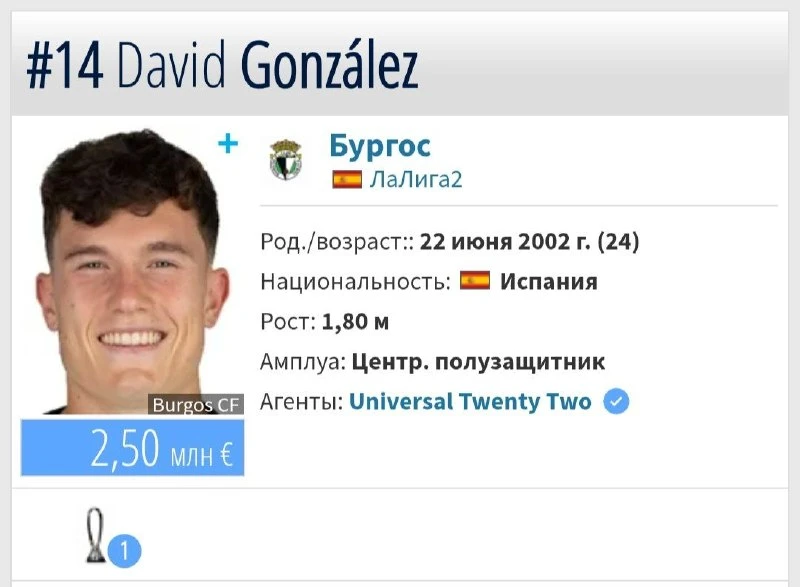 «Рубин» ведёт переговоры о трансфере Давида Гонсалеса из «Бургоса»