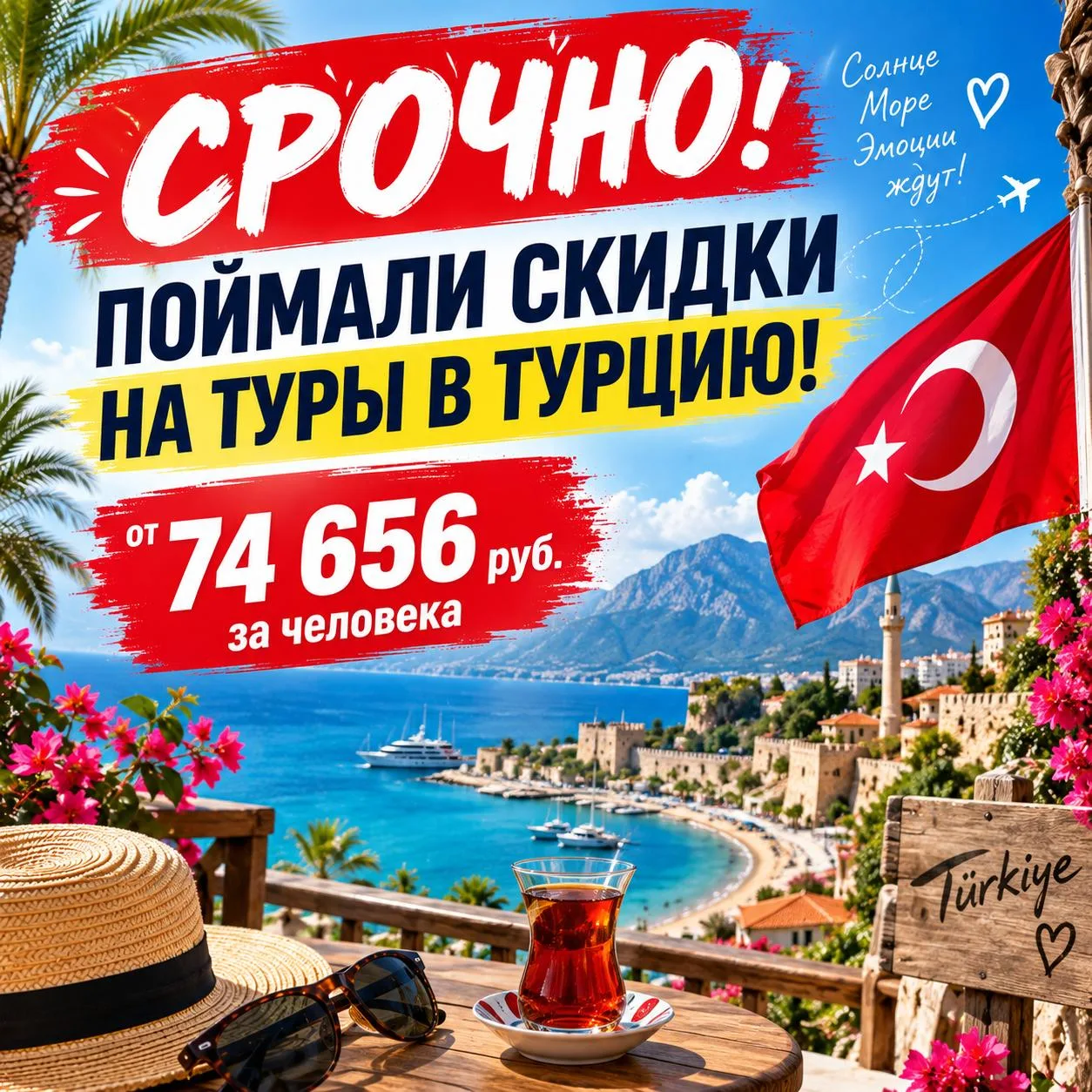 🔥🔥🔥СРОЧНО! Поймали скидки на туры в Турцию!  От 74 656 руб. за человека 🇹🇷