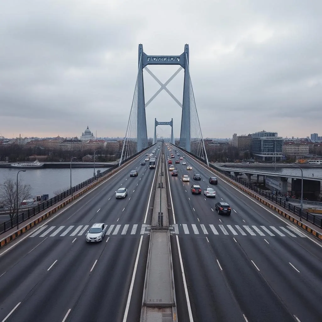 Ограничения на дорогах: На Вантовом мосту (КАД) из-за дорожных работ перекрыли две поло...