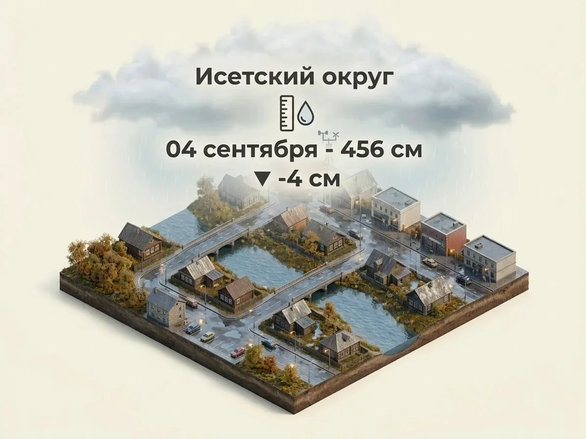 Уровень воды в реке Исеть на 04 сентября 2026г. составляет 456 см - 4 см за сутки.