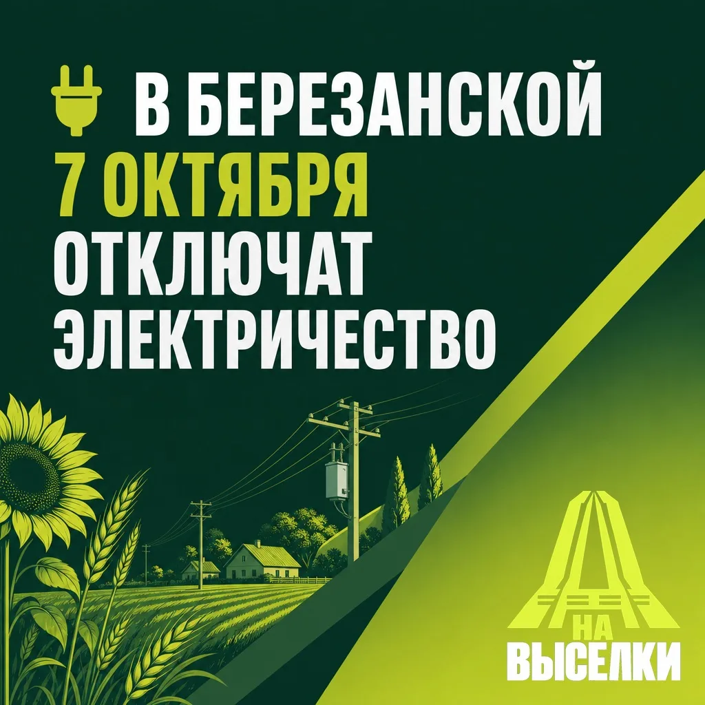 🔌 В Березанской 7 октября отключат электричество