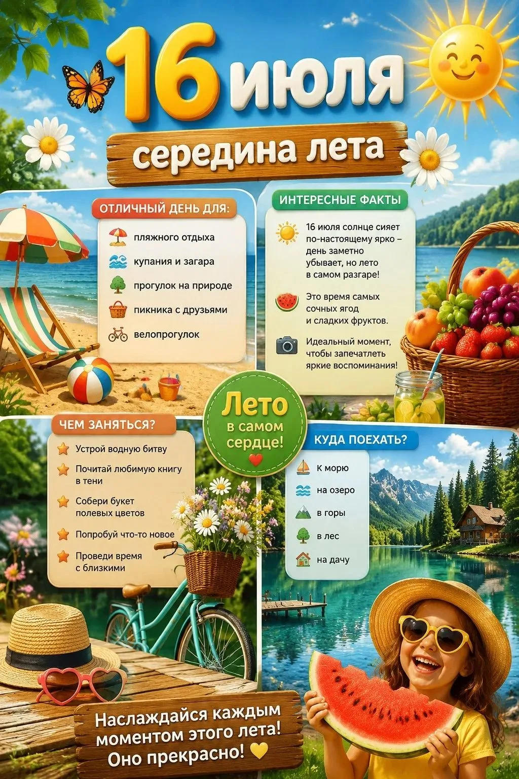 ☀️ Середина лета — 16 июля! ☀️

Вот и перешагнули мы середину самого яркого и солнечного сезона! Вре