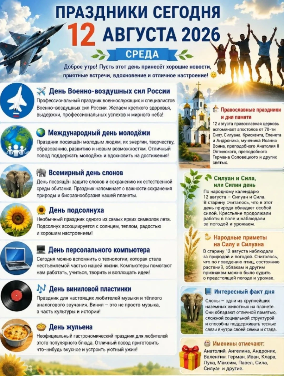 Праздники сегодня — 12 августа 2026 🎉