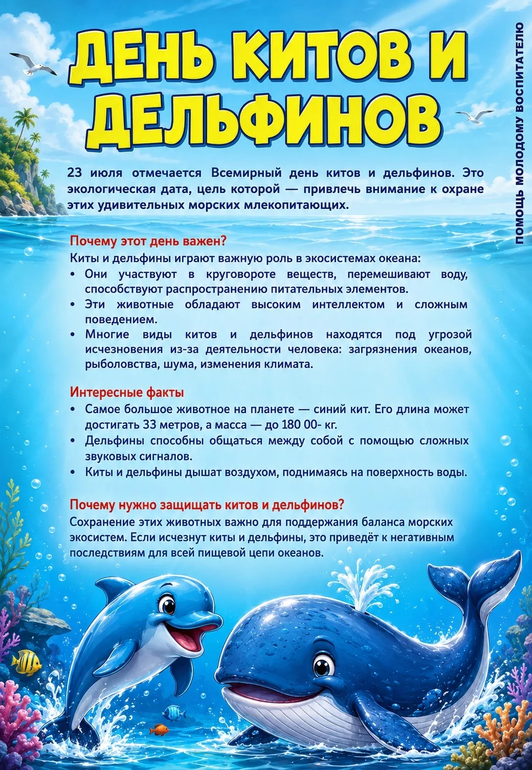 🐋 23 июля — День китов и дельфинов! 🐬

Отправляемся в морское приключение: ищем тени, сравниваем к