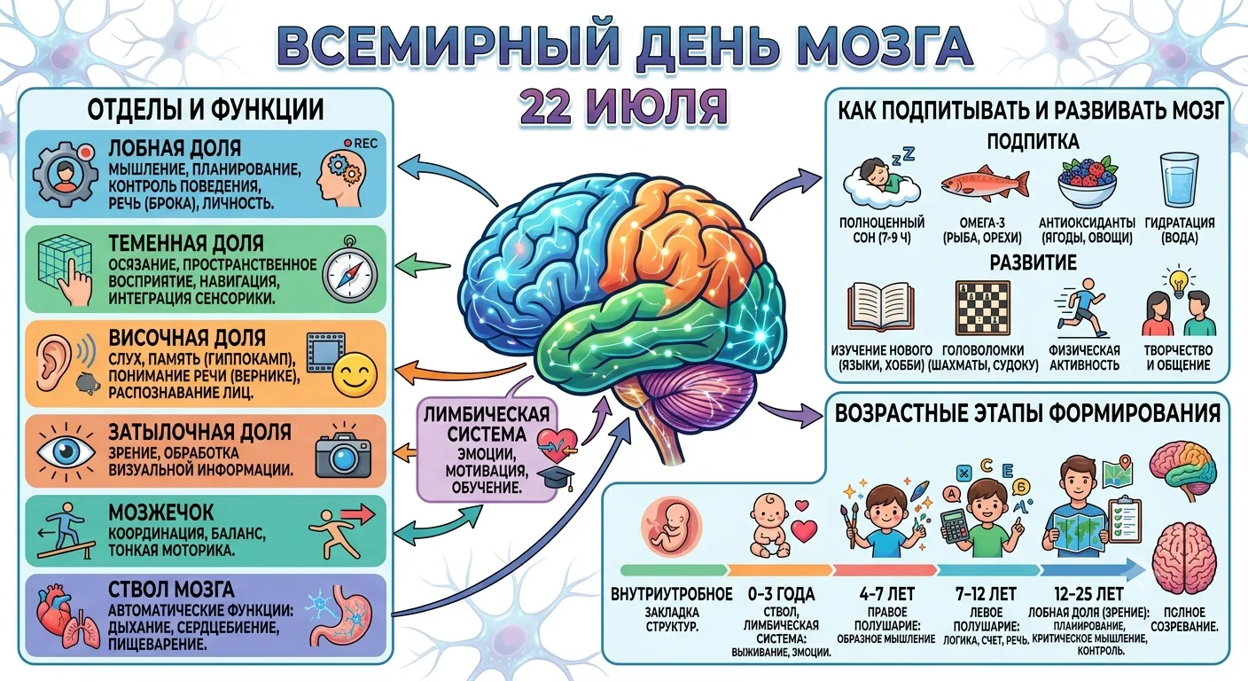 🧠 Сегодня, 22 июля — Всемирный день мозга!
Мозг — это не просто суперкомпьютер, а сложная живая сис
