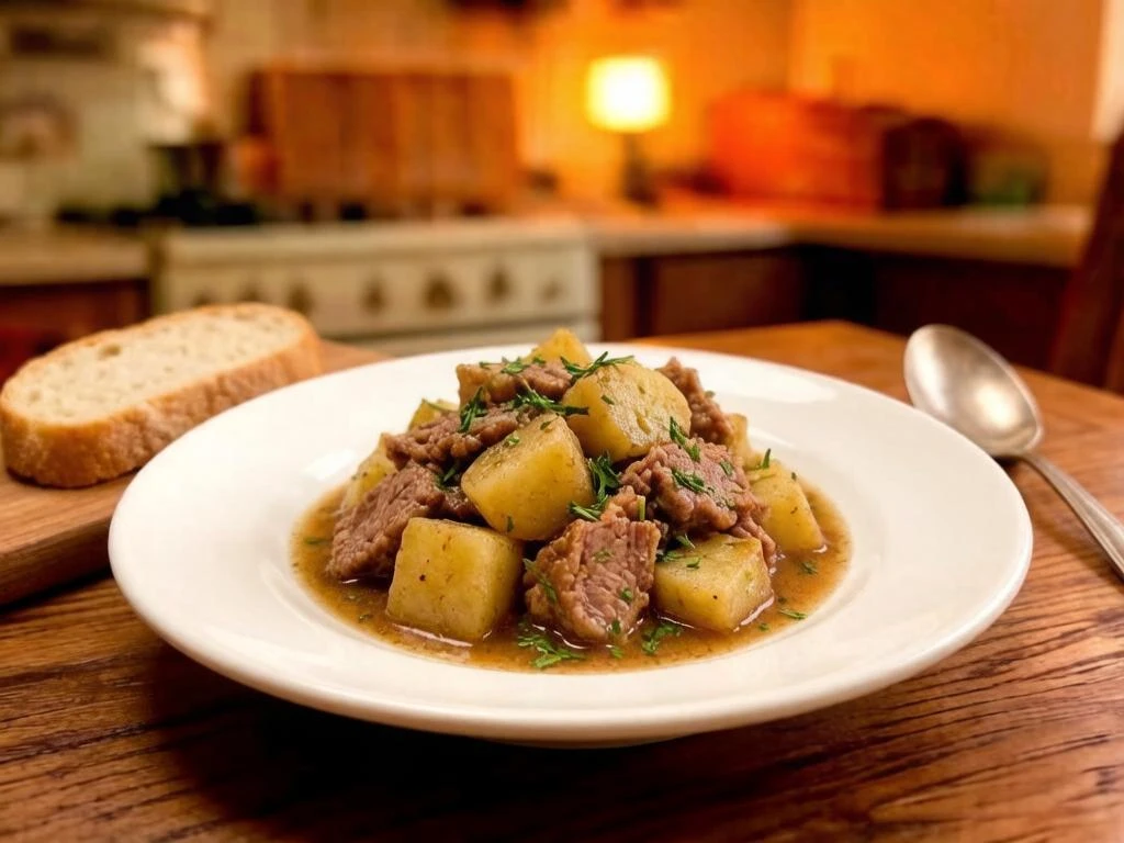 Тушёная картошка с мясом в казане