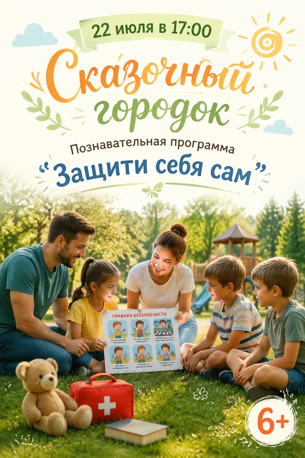 📢 Познавательная программа  "Защити себя сам"
  📅 22 июля
  ⏰ 17:00
  📍Сказочный городок