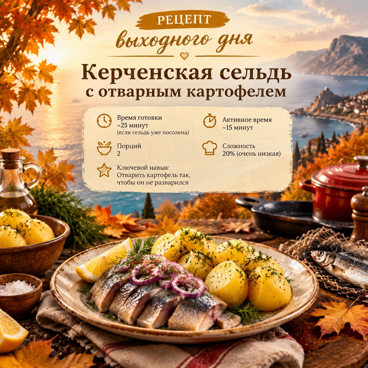 Воскресенье: Керченская сельдь с отварным картофелем