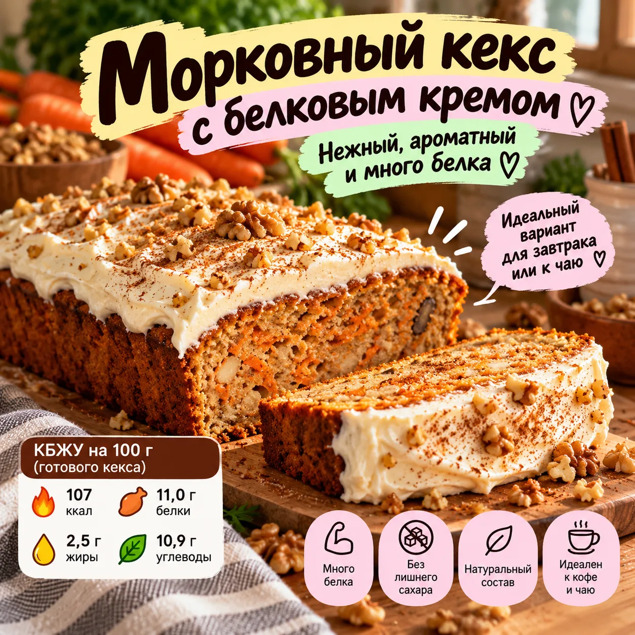 🥕 Морковный кекс с белковым кремом