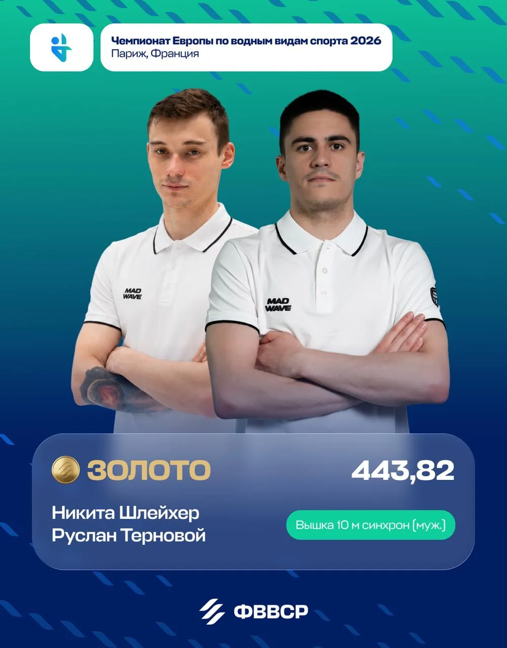 Российские спортсмены выиграли золото в синхронных прыжках с десятиметровой вышки на че...