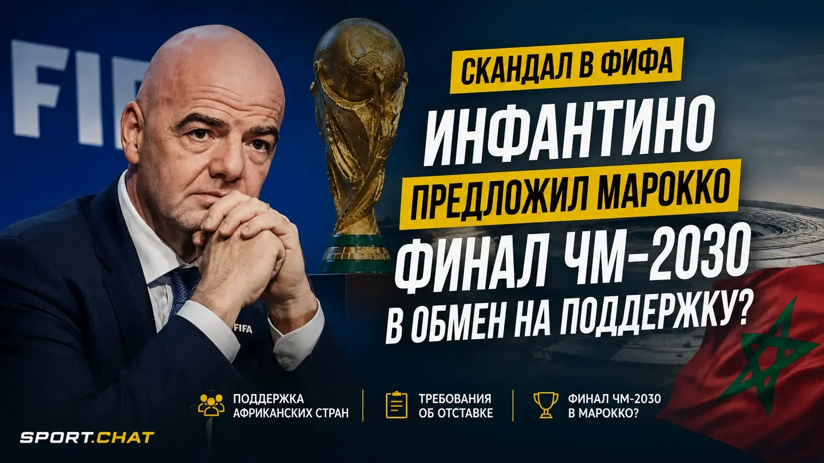 СМИ: Инфантино предложил Марокко финал ЧМ-2030 в обмен на поддержку