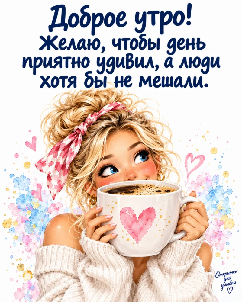 ☕ Доброе утро! Пусть сегодня никто не мешает вам быть счастливой. Даже самые близкие 😄
