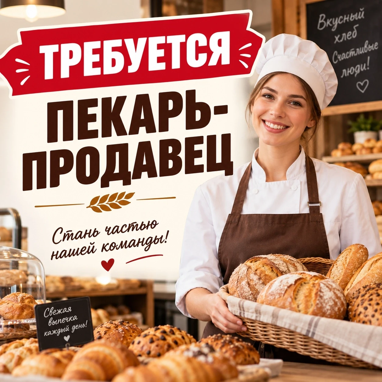Требуется пекарь - продавец в магазин «Пекарница», по улице Университетская.