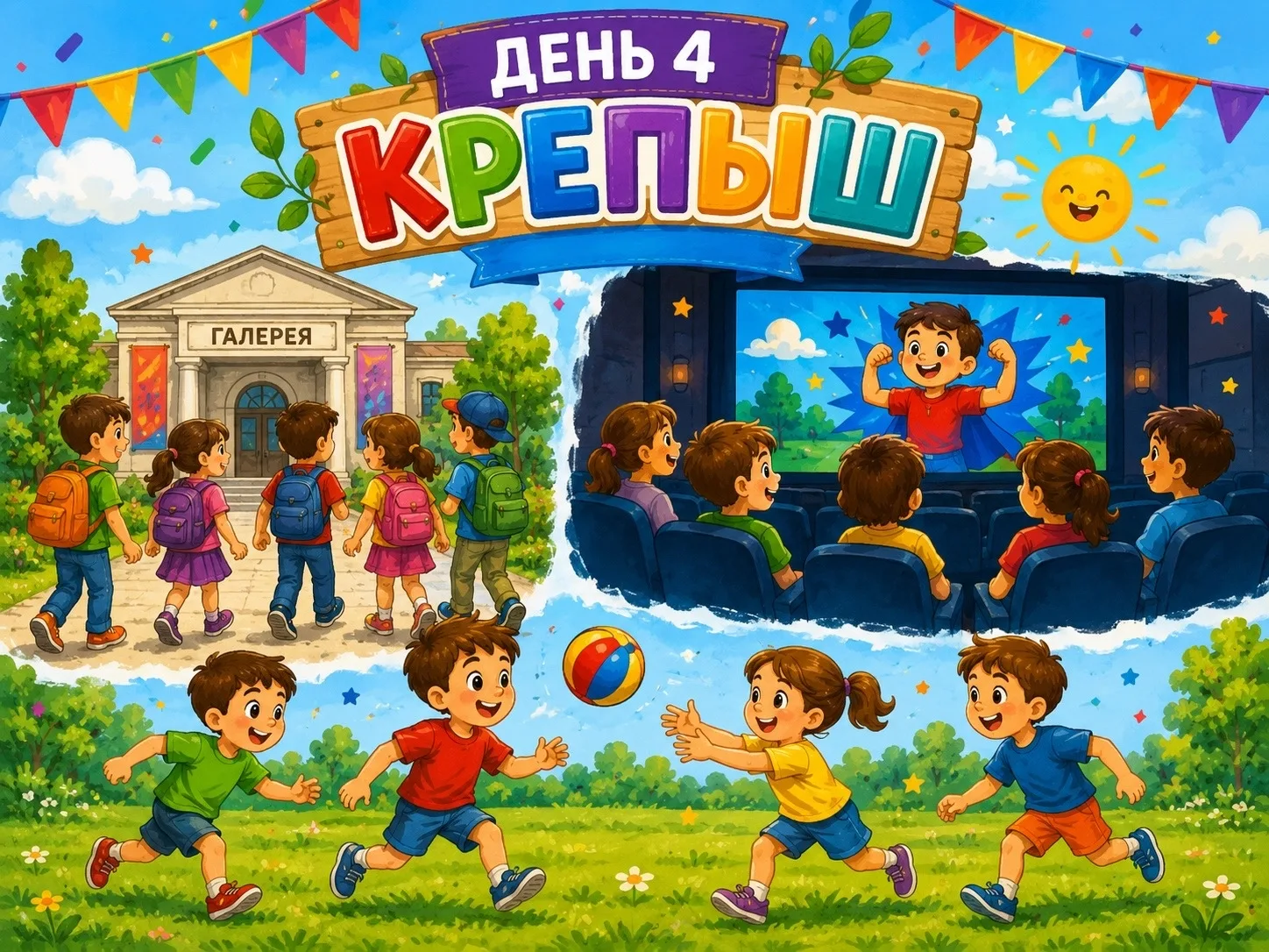 | ЛЕГЕРЬ «КРЕПЫШ». ДЕНЬ 4 |

Новый день в лагере начался с бодрой и энергичной зарядки, которая помо