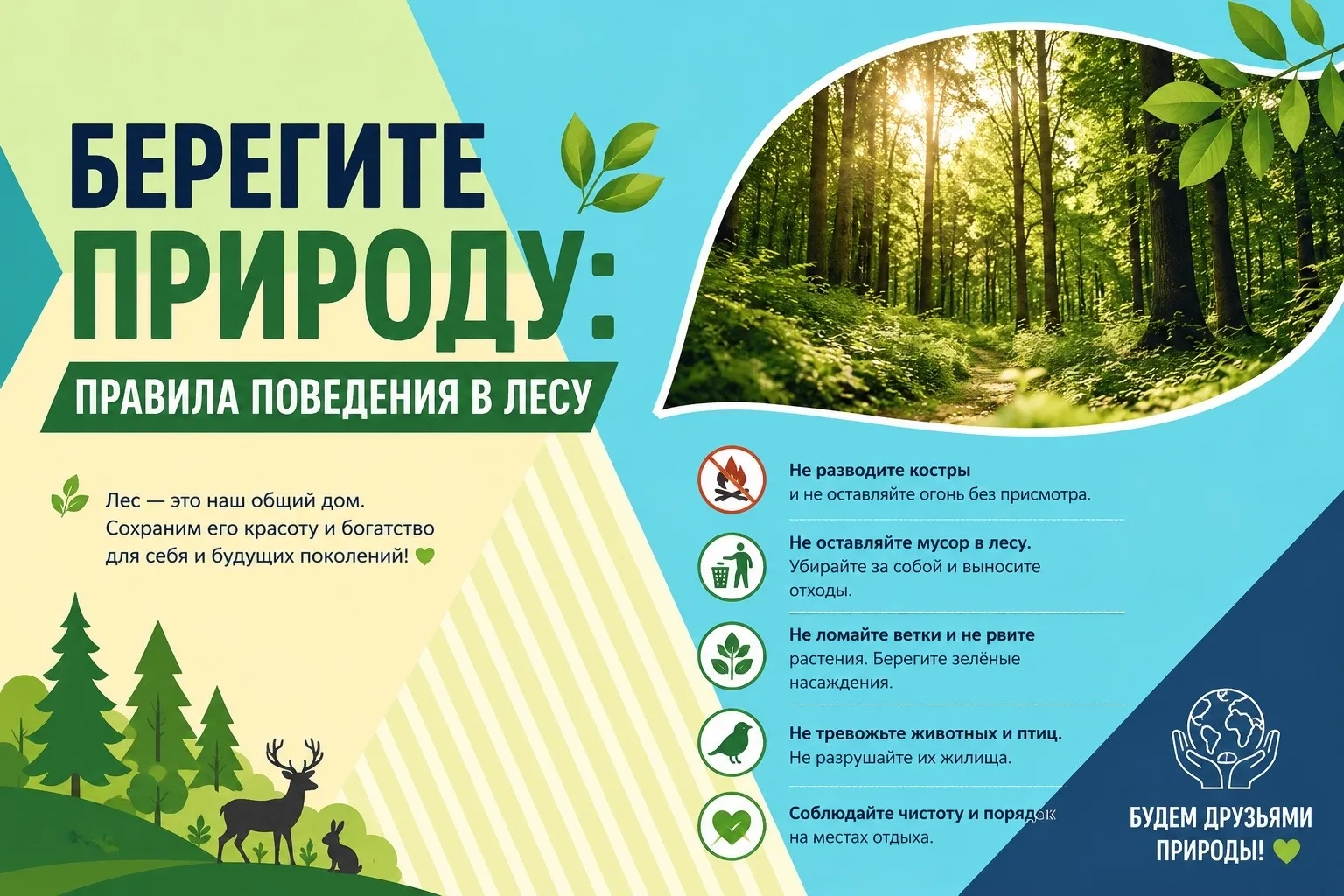 🌳 Берегите природу: правила поведения в лесу

Лес — это удивительный мир растений и животных 🦌🐿️,