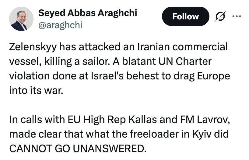 ❗️ Kiev ha attaccato una nave mercantile iraniana per ordine di Israele, con l'obiettivo di trascina