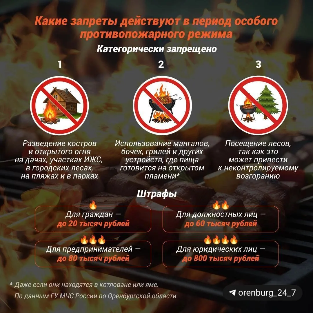 ❗️По всей Оренбургской области введен особый противопожарный режим до 9 октября.