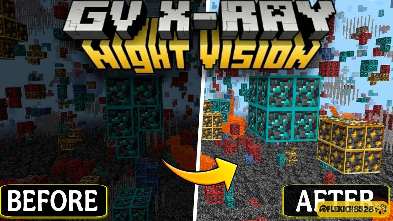 🎮Подземный сканер

Аддон X-Ray with Night Vision помогает быстро находить Руду и исследовать подзем